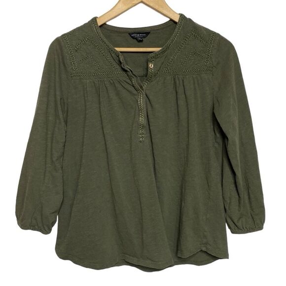 LUCKY BRAND Dark Green Embroidered Cotton Peasant Blouse Top - Picture 7 of 7